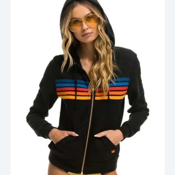 Aviator Nation Kids 5 Stripe Zip Hoodie Red main image 0